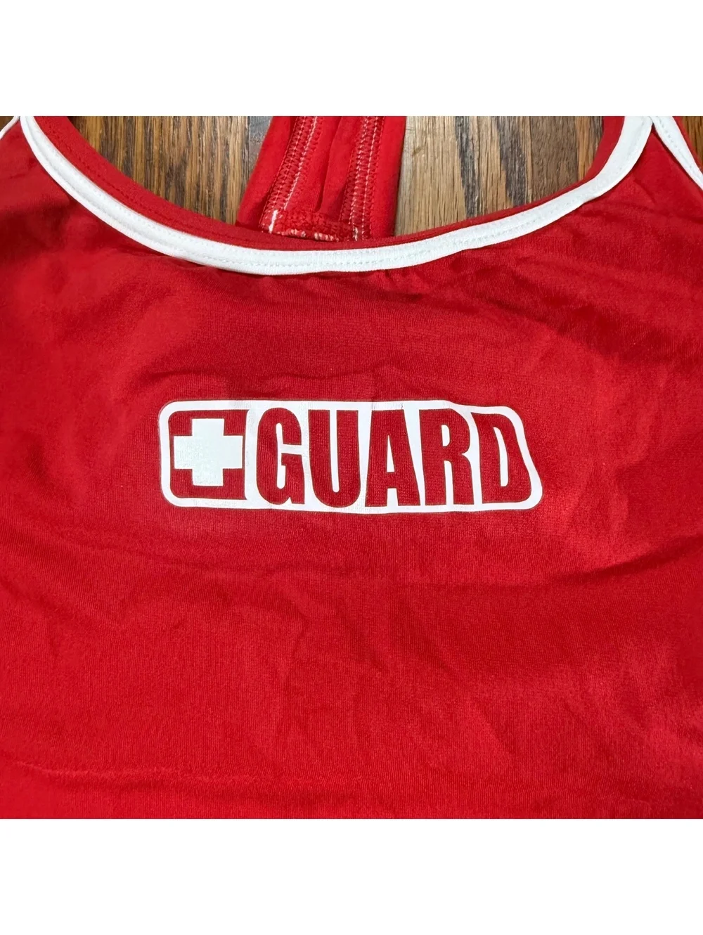 Dolfin Guard Lifeguard Tankini Top Red White Trim Crossback Swim Size M